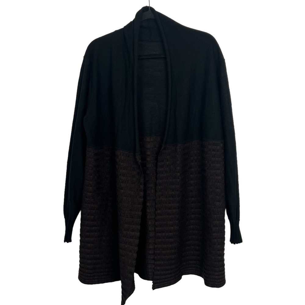 Coldwater Creek Black Brown Colorblock Open Front Knit Cardigan Approx Large